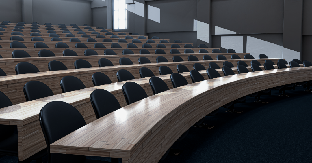 A stock image of an empty lecture theatre